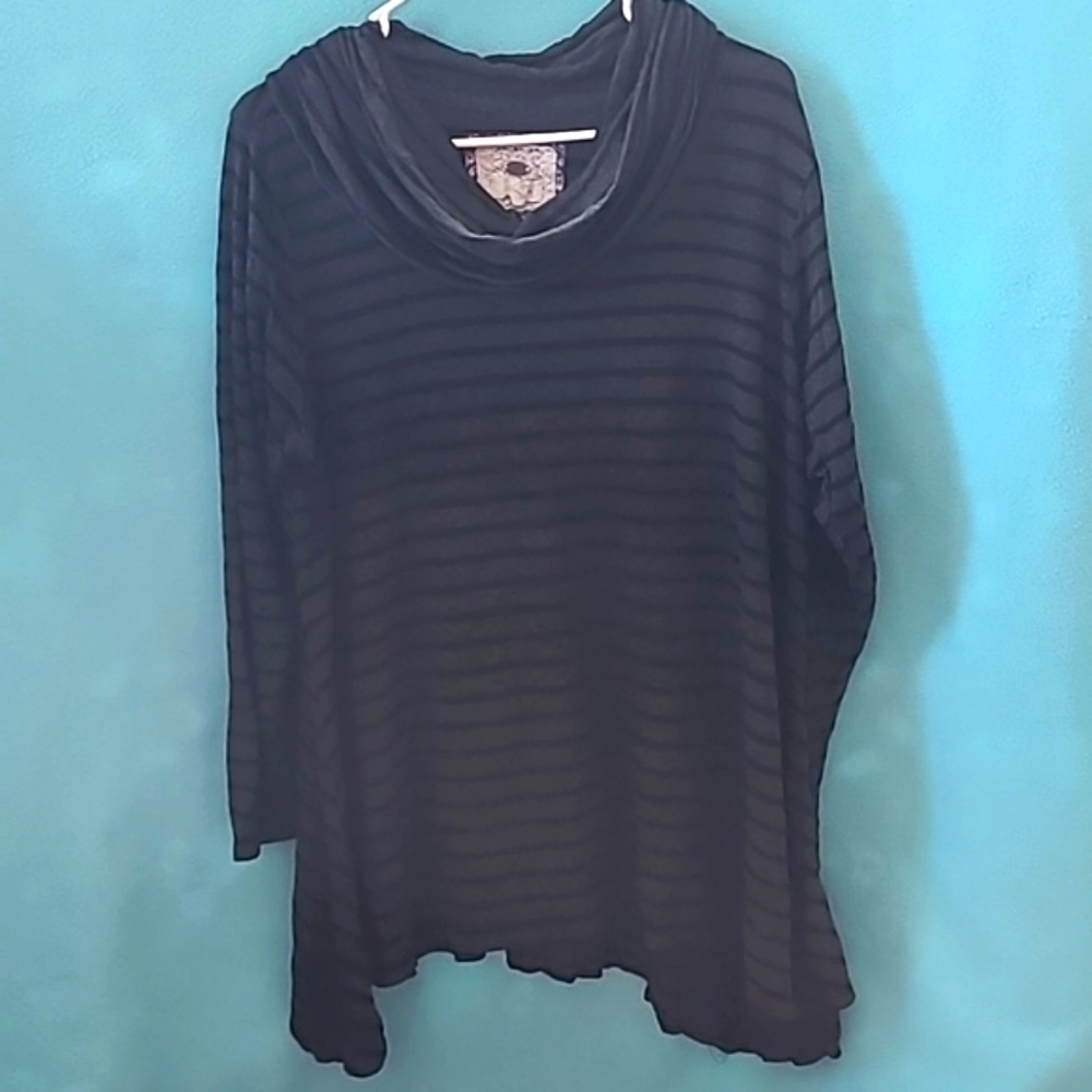 Cupio Women's Black Striped Cowl Neck Top Size 1X